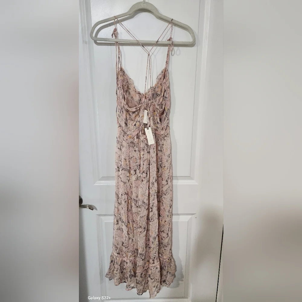 Anthropologie Asymmetrical Floral Dress in Pink and Cream - Picture 9 of 11